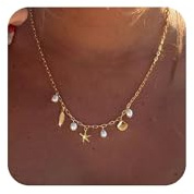 Dainty Gold kette gold Paperclip Beach Charm Necklace für Frauen - Shell Moon Star Accessory, Wasserfest, Hypoallergen, Sommer Schmuck