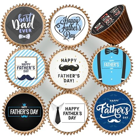 24 x PRE CUT FATHERS DAY EDIBLE WAFER CARD RICE PAPER 4.5 cms CUPCAKE TOPPERS DECORATIONS