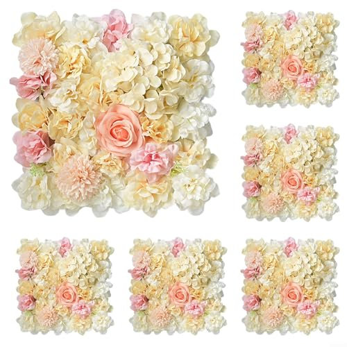 Fauhapyway Panneaux muraux de fleurs artificielles en soie - Fond d'hortensia rose 3D - Décoration florale 3D pour intérieur ou extérieur - Toile de fond de fête de mariage - 38,1 x 38,1 cm (jaune