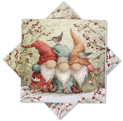 Servietten Weihnachten, 32 Stück Weihnachtsservietten Wichtel 33x33, Weihnachten Tischdeko Weihnachts Servietten mit Motiv, Weihnachtsdeko Wichtel Servietten Winter