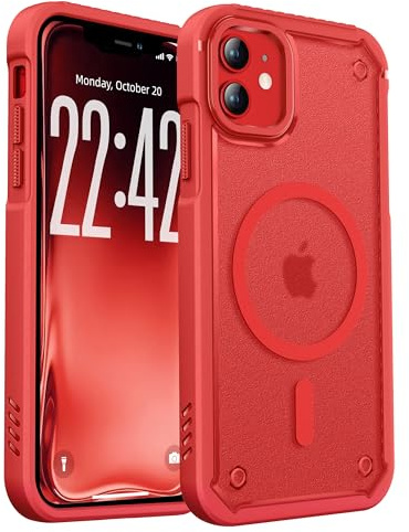 ORETECH Magnetica Cover per iPhone 11 [Compatibile con MagSafe],Custodia Traslucida Opaca Posteriore Antiurto Resistente ai Graffi TPU Bumper-Rosso