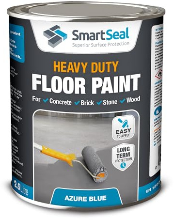 SmartSeal Heavy Duty Floor Paint - Azure Blue, 2.5L - Hard-Wearing Garage Floor Paint with Anti-Slip Mid-Sheen Finish – also Ideal for Decking, Warehouse flooring, Brick, Concrete, Stone & Wood