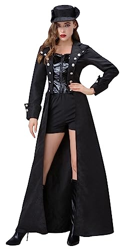 Generisch Medieval Frock Coat Women's Costume Set, Elegant Historical Robe for Medieval Party, Cosplay, Themed Events (Black, XXL)