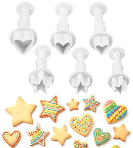 6Pcs Star Small Fondant Plunger Cutter Set, Fondant Cake Cookie Plunger Cutter, Mini Plastic Biscuit Molds for Cake Decorating, Baking, Fondants, and DIY Crafts