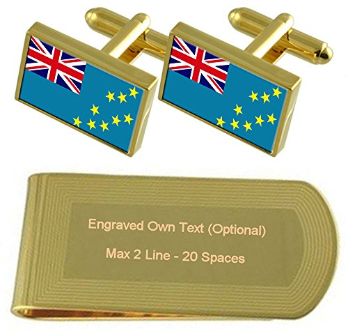 Select Gifts Tuvalu Flagge Gold-Manschettenknöpfe Geldscheinklammer Gravur Geschenkset