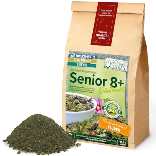 ORIGINAL LECKERLIES® Senior-Kräutermix Basic, 250g Kräuter Pulver, Hunde | Hundekräuter, Hundefutter, Naturprodukt, BARF, Kräutermischung mit Teufelskralle, wertvollem Ginkgo, ohne chemische Zusätze!