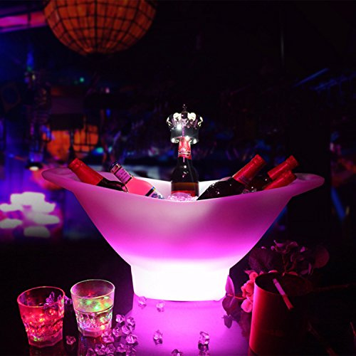 Augrous LED Seau à Glace 16 Couleur en changeant Champagne du vin Glacière Seau Plastique Imperméable Rechargeable avec Éloigné, 5 litres