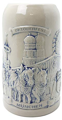 Essence of Europe Gifts E.H.G Bierkrug München Bierwagen Steingut Bierkrug | 1 Liter