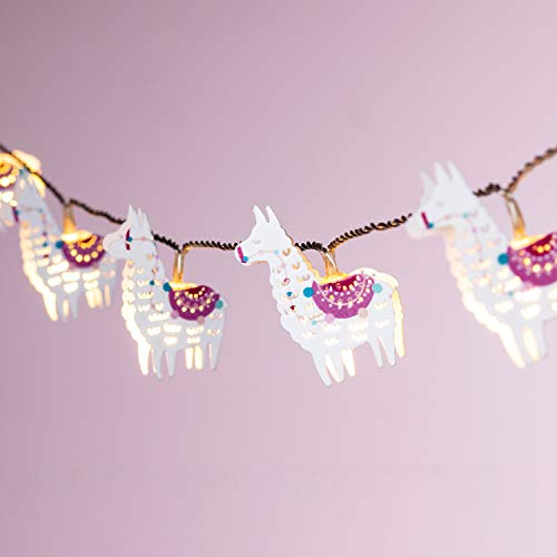 Lights4fun 10er LED Lama Alpaka Lichterkette warmweiß Kinderzimmer Batteriebetrieb Timer Deko Dekoration für Kinderzimmer Babyzimmer Nachtlicht Geschenk Batterie Innen Indoor