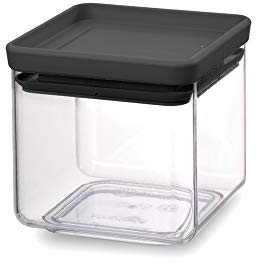 Brabantia Tasty+ Square Stackable 0.7L Food Canister/Storage Jar (Dark Grey) Space Saving Transparent Plastic Tubs with Lids, (122309)