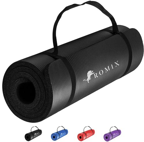 ROMIX Yogamatte 180 x 60 cm – 10 mm Dicke Yoga Trainingsmatte, Rutschfest & Umweltfreundlich Gymnastikmatte, Weich Schaum Pad, Schweißresistente Yoga Matte mit Tragegurt für Fitness, Pilates Matte