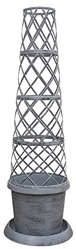Thompson & Morgan Climbing Tower Pot Modern Grey Plant Pot Design with Flower Pot, Saucer and Frame Perfect for Climbing Plants, 2 x Tower Pot in Modern Grey