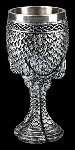 Fantasy Kelch - Drachenkralle Grey Scale | Trink-Kelch, Gothic-Kelch, Deko-Artikel, Weinbecher, mit Edelstahl-Einsatz, H 16,5 cm