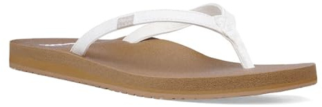 Sanuk Yoga Joy | Flip Flops for Women | Yoga Sandals For Women | Women's Beach Sandals | Memory Foam Footbed, Tan White, 7