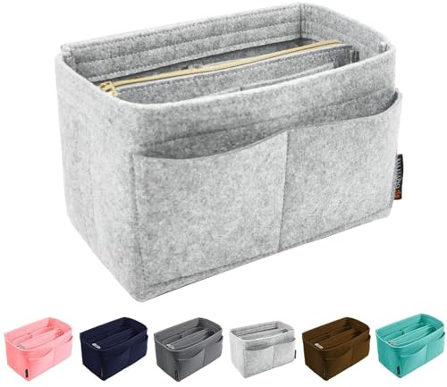 OMYSTYLE Purse Organizer Insert for Handbag Storage, Felt Bag Organizer for Tote & Purse, Tote Bag Organizer Insert with 5 Sizes, Compatible with Neverful Speedy and More, Light Grey, L