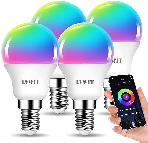 LVWIT Lampadina Alexa, Lampadina Smart E14 Wifi, 5W Equivalenti a 40W 470Lm, G45, Lampadine Smart con Telecomando Compatibile con Alexa, Echo, Google Assistant, 16 Milioni di Colori RGBWW,4 Pcs