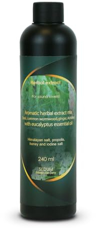 Estratto di Sedum erbe naturale per la sauna - Sauna infusione con aromatico basilico, Assenzio, Ginger, Achillea estratti con olio essenziale di eucalipto, miele, propoli e iodio sale - 240ml