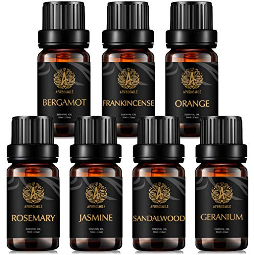 Aromatherapie Bergamotte ätherisches Öl Set für Diffusor, 7x10ml 100% reines Jasmin ätherisches Öl Kit für Luftbefeuchter - Weihrauch, Geranien, Orange, Rosmarin, Sandelholz ätherische Öle Set
