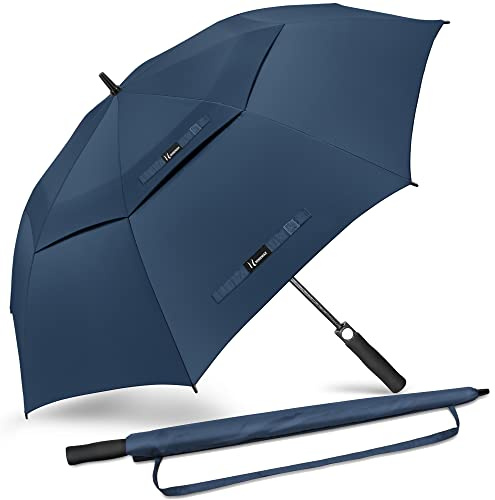NINEMAX Golf Schirm Sturmfest XL,Übergröße Regenschirm Automatisch Öffnen,Extra Große Regenschirme Doppeltes Vordach für Reisen,Golfen(Marineblau)