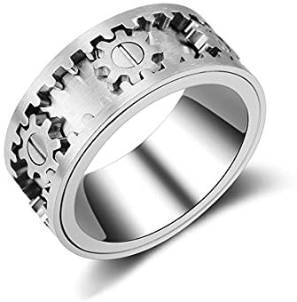 DXDUS Fashion Herren Damen Ring, Silber Zahnrad Mechanik Drehbare Partnerringe,Spinner Ringe für Angst Teenager, Mind Relaxing Gadgets, Ehering, Büro Stressabbau Geschenke, Comfort Fit,13