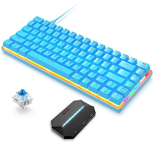 Mechanische Gaming-Tastatur, kabelgebunden, 82 Tasten und Adapter, 80% LED-Hintergrundbeleuchtung, Regenbogen, Blaue Tastatur, Anti-Ghosting für Windows Mac Linux PC PS4 Xbox N-Switch Konsole Gamer,