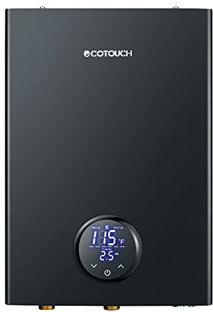 Electric Tankless Water Heater, ECOTOUCH 18kW on Demand Instant Water Heaters 240V, ETL Certificated Self-Modulation Point of Use Hot Water Heater Whole House ECO180B Black