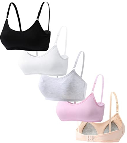 Herepai Big Girls' Adjustable Training Bra Cotton Bras Wireless Light Padded 10-16 Years (Black/White/Grey/Skin/Pink)