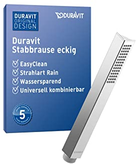 Duravit Universal Doccia a mano, Doccetta stick con getto Rain, Manopola doccia quadrata, Doccetta per doccia con funzione MinusFlow per il risparmio idrico, facile da pulire, cromo