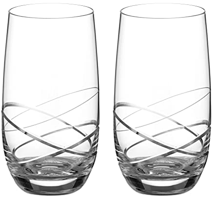 DIAMANTE Tall Hi Ball Glasses Pair with ‘Orbital' Collection Design - Set of 2