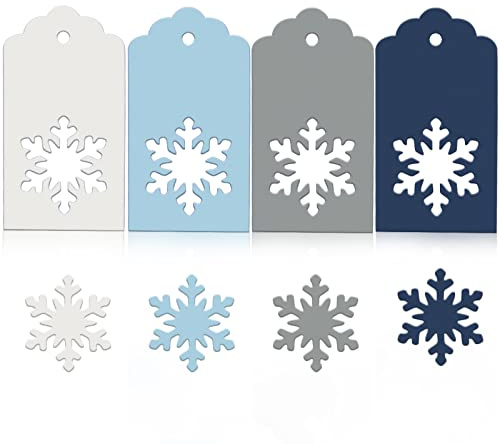 Whaline 120Pcs Christmas Paper Gift Tags Winter Blue Snowflake Present Tags with 98Ft Twine Rope Xmas Kraft Paper Hanging Label Name Tags for Gift Party Favor Wrapping Decoration
