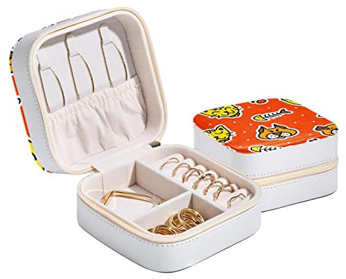 RODAILYCAY Reise-Schmuckschatulle mit doppeltem Reißverschluss, Katzen-, Hund-, Orange-Schmuck-Organizer, kleiner Schmuckkoffer, Ohrring-, Ring-Halter für Frauen und Mädchen