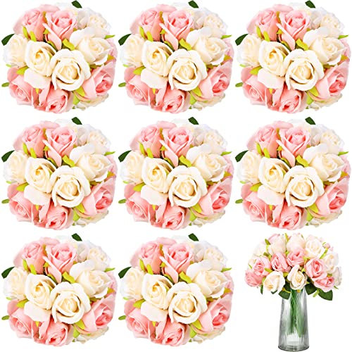 Hoteam Künstlicher Rosenstrauß mit 72 Blütenköpfen, Hochzeitsgeschenk, Seidenblumenarrangement, Blumenstrauß mit Stiel, Brautstrauß, fühlt sich echt an, Tafelaufsatz für Tische, Valentinstag, 6