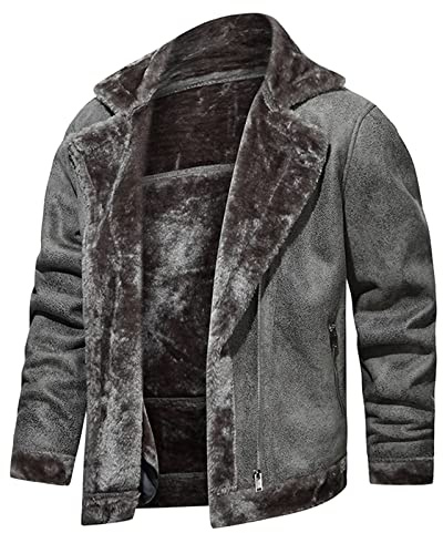 Giacca Da Uomo in Pelle PU Antivento Moto Teddy Baseball Casual Similpelle Da Motociclista Vera Pelle, Grigio-E, XXXXL