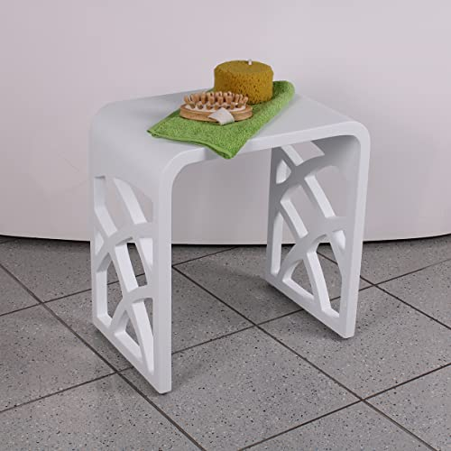 Four & More Badhocker Duschhocker Sitzhocker Duschstuhl Duschsitz Luxusbadhocker Design Kunststein Spa aus hochwertigem Solid Stone/Mineralguss/Kunststein Modell 'Padua', Oberfläche:Matt