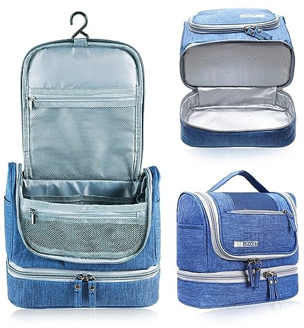 JOZEA Kulturbeutel zum Aufhängen, große Kulturtasche für Damen & Herren, 24x21x13 cm Waschbeutel mit PVC-Trennwand, wasserfeste Kosmetiktasche für Reisen, Business & Alltag, Navy blau