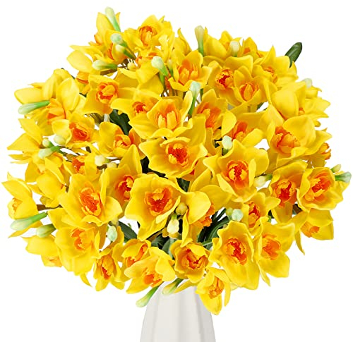 Yunlly 48 Stück künstliche Narzissen Blumen Narzissen Frühlingsblume 46,7 cm künstliche gelbe Blumen Künstliche für Dekoration für Blumenarrangements Vase Outdoor Zuhause Hochzeit Party Dekor