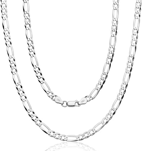 Aka Gioielli - Halsband Män Kvinnor 925 Äkta Silver - 7 mm Figarokedja i Massivt 925 Silver - Hypoallergena Halsband Längder: 45 50 55 60 65 75 cm - Tillverkad i Italien, 65, Sterlingsilver, Ej