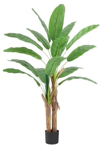 Nafresh Grand bananier artificiel de 152,4 cm avec feuilles réalistes lisses et brillantes, faux arbres d'intérieur et d'extérieur pour la maison, le bureau, le salon, la chambre à coucher, le foyer,