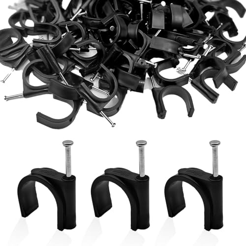 LOUZAGO 100 Pcs Pex Clamps, 1 Inch Pex Hangers Black Pex Fittings Half Clamps, J-Hook Pex Nail on Clamps for 1 OD Tubing Pipe, Pipe Support, Fixing Wire (23.5mm)