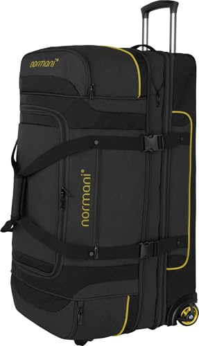 Reisetasche 2-Rad Trolley 120-150 Liter Weichgepäck Travel Bag mit Rollen und 6 Fächern - erweiterbarer Reisetrolley - Rolltasche Sporttasche 81x39x39/47 cm Farbe Schwarz/Gelb Größe 120-150 Liter