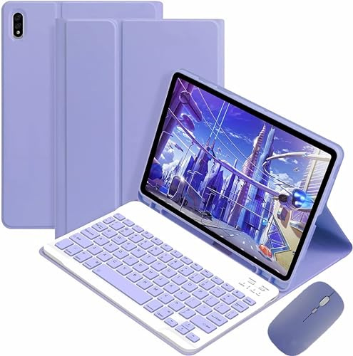 CLALOC Funda con Teclado para Samsung Galaxy Tab S6 Lite 10.4 2024/2022/2020, Cubierta De Teclado QWERTY Inalámbrico Bluetooth Desmontable Magnético con Soporte para Bolígrafo Y Ratón,Púrpura