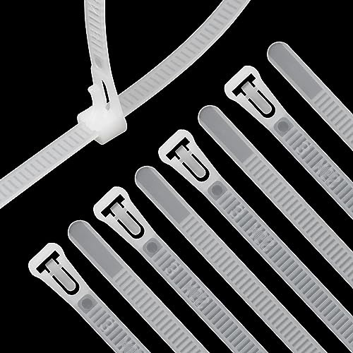 Donboly Paquete de 100 bridas reutilizables de nailon resistente, resistentes, grandes, de plástico, gruesas, color blanco, 5 x 200 mm