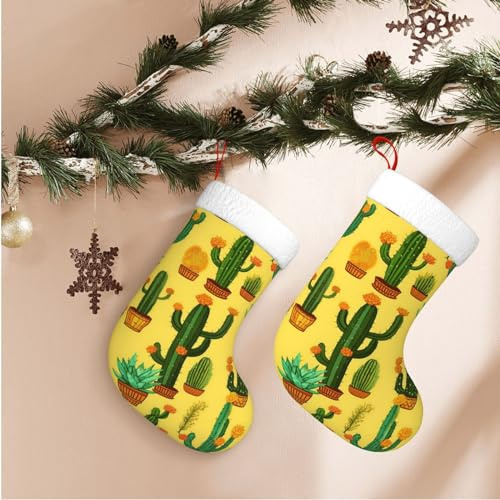 BTCOWZRV Chaussettes de Noël personnalisées en forme de cactus jaune à suspendre pour escaliers, cheminée, décoration d'intérieur