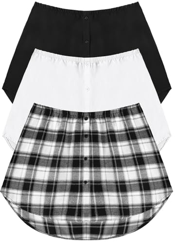 Hicarer 3 Pcs Extensions de Chemise à Superposer pour Femmes Rallonges de Chemisie à Ourlet Réglables Mini Jupe de Chemise