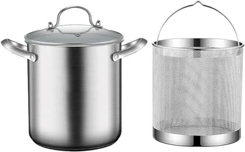 Pasta Pots 304 Stainless Steel Asparagus Pot Asparagus Vegetable Steamer Pasta Cooker Pot Oil Deep Fry Pan With Wire Basket And Lid, 4.5L, BPA Free, Silver
