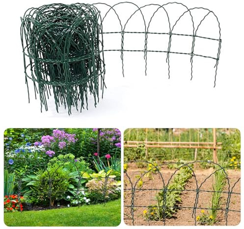ADEPTNA 10m Garden Green PVC Coated Border Fence – Strong Rot-Proof Reusable and Flexible for Curved Edges – Ideal for Boundaries and Decorative Edging (250mm Height)