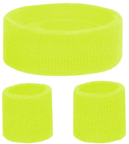 KarneLux Juego de bandas para el sudor de neón, estilo retro de los años 80 y 90, accesorios de vokuhila con pulseras y diadema, accesorio de disfraz para hombre y mujer