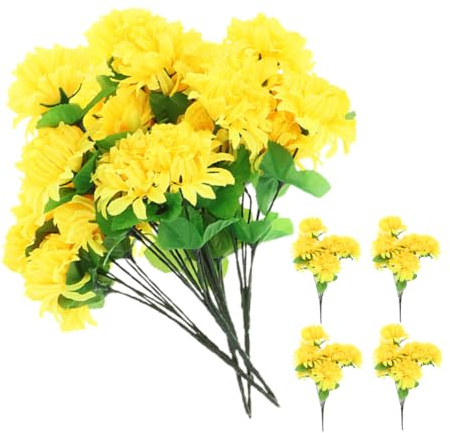 CORHAD Künstlicher Praktisch Stoff aus Chrysanthemenstrauß Stück Gelb 8 Kunststoff Sicher und für Balkon und Garten als Friedhofsdekoration