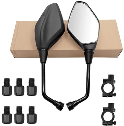 Motorcycle Rearview Mirror, with 7/8 inches 22mm Handlebar clamps, High Definition Mirror, 360-degree Adjustable, with M8, M10 threaded bolt and 2 handlebar clamps