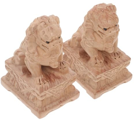 RORPOIR Holzgeschnitzte Löwenstatue Als Heimdeko Exquisit Verarbeitet Für Tischdekoration Und Gartenlandschaft Naturgetreue Tierfigur Langlebiges Ornament